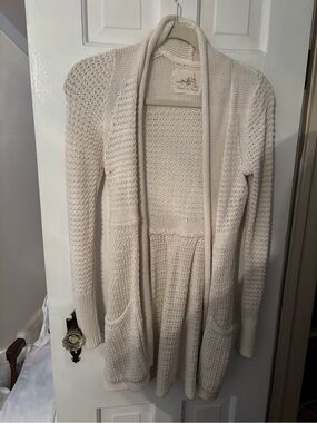 Anthropologie Cream Open-Front Knit Cardigan Sweater